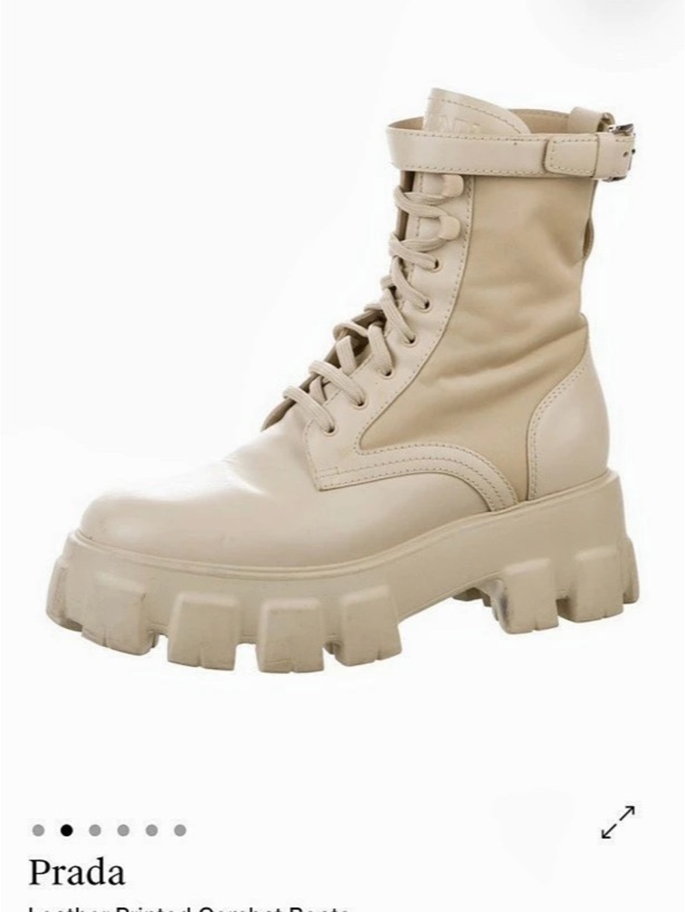 Prada Monolith Brushed Leather and Nylon Combat Boots Combat Boots Cream US 9